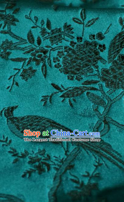 Peacock Green China Tang Suit Drapery Traditional Brocade Fabric Classical Flower Bird Pattern Design Cloth