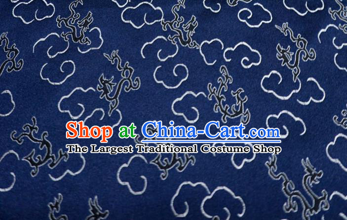 Dark Blue China Tang Suit Drapery Traditional Brocade Fabric Classical Little Dragon Pattern Design Cloth