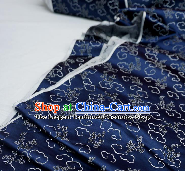 Dark Blue China Tang Suit Drapery Traditional Brocade Fabric Classical Little Dragon Pattern Design Cloth