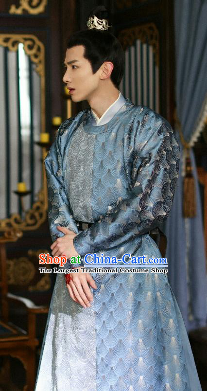 China Ancient Prince Garment Costumes TV Series New Life Begins Young Master Yin Zheng Blue Clothing
