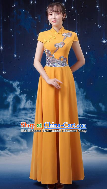 Orange Choir Performance Clothing Women Long Skirt Conductor Dress Poetry Recitation Stage Performance Clothing