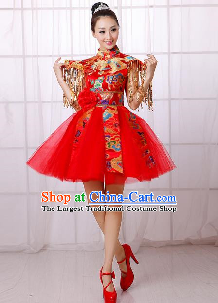 Red Chinese Style Allegro Dance Costume Adult Water Drum Modern Dance Square Dance Dress Drumming Costume Female