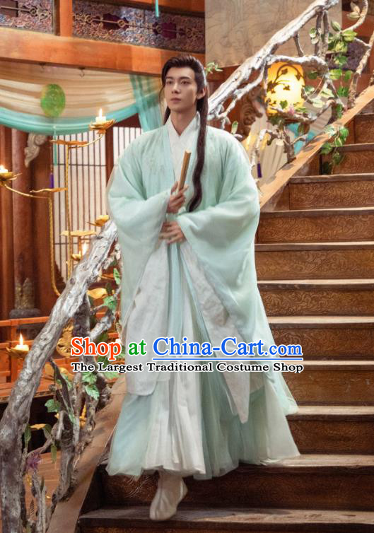 China Ancient Swordsman Young Childe Costumes Romantic Drama The Starry Love Shaodian Youqin Green Clothing