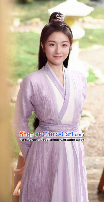 Chinese Ancient Goddess Lilac Dress TV Series The Starry Love Female Swordsman Liguang Ye Tan Clothing Complete Set