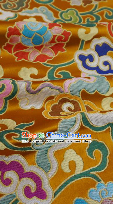Golden Chinese Classical Rosette Pattern Material Traditional Design Brocade Fabric Tibetan Dress Cloth
