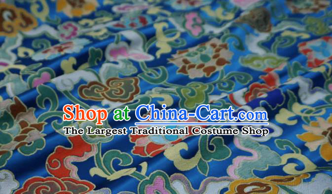 Blue Chinese Traditional Design Brocade Fabric Tibetan Dress Cloth Classical Rosette Pattern Material