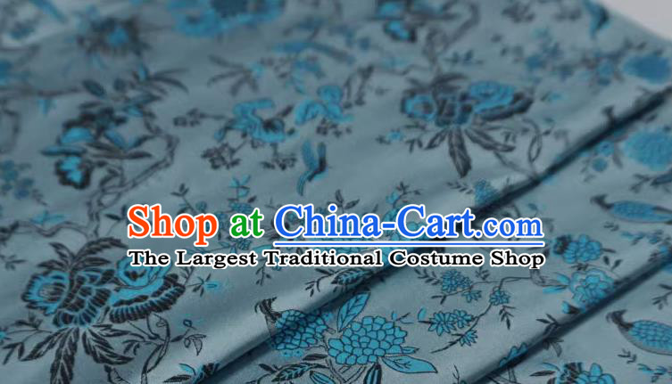 Silver Gray Chinese Classical Flower Bird Pattern Material Traditional Design Brocade Fabric Cheongsam Cloth