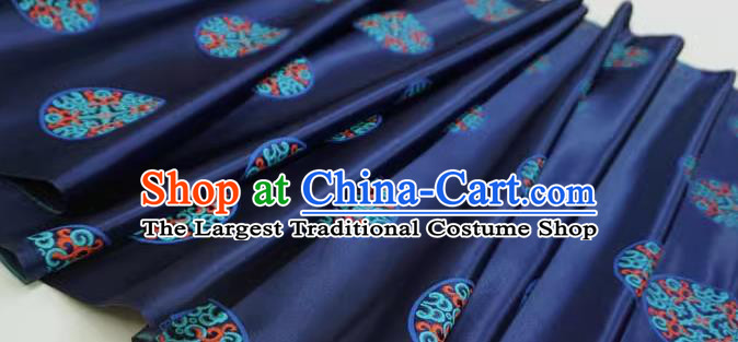 Deep Blue Chinese Traditional Design Brocade Fabric Cheongsam Cloth Classical Vol Grass Ball Pattern Material