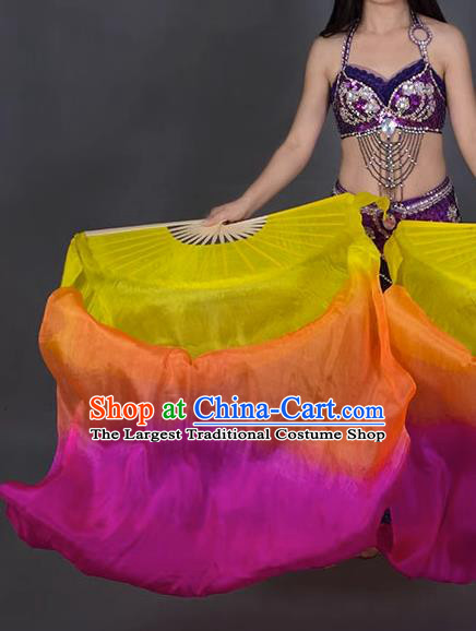 Top Belly Dance Long Ribbon Fan Handmade Gradient Pure Silk Fan Classical Dance Fan