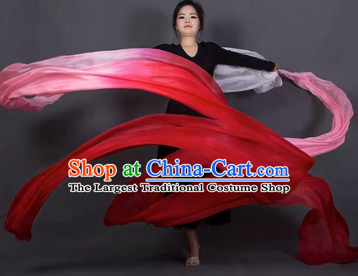 China Flying Apsaras Dance Long Ribbon Fan Handmade Dancing Red Silk Professional Classical Dance Prop