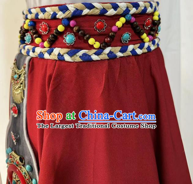 China Tibetan Ethnic Woman Solo Dancing Clothing Professional Stage Performance Costume Zang Nationality Dance Dress