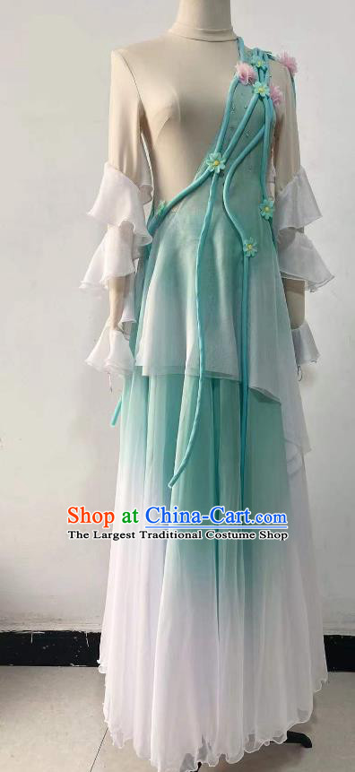 China Classical Umbrella Dance Light Blue Dress Woman Solo Dance Competition Clothing Stage Performance Costume