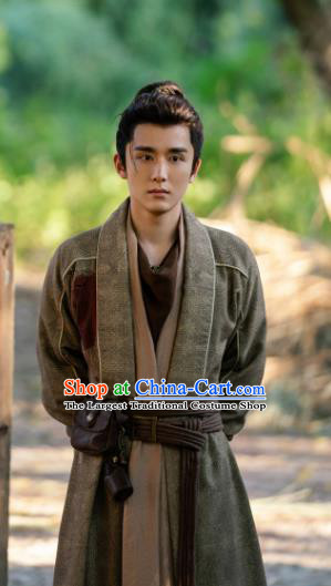 China Ancient Swordsman Garment Costumes Mystery TV Series Young Blood Swordsman Yuan Zhong Xin Brown Clothing