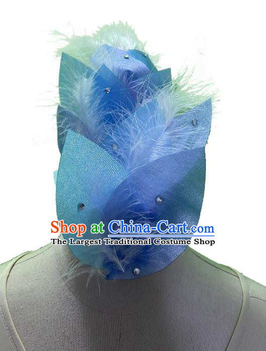 China Classical Dance Blue Dress Woman Solo Stage Performance Costume Dance Competition You Rooster Feather Clothing