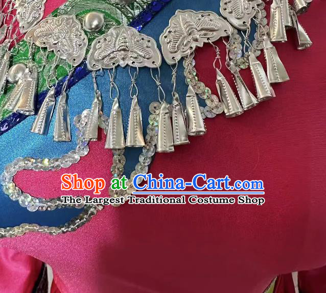 China Miao Nationality Folk Dance Pink Dress Woman Solo Stage Performance Costume Hmong Ethnic Dance Clothing