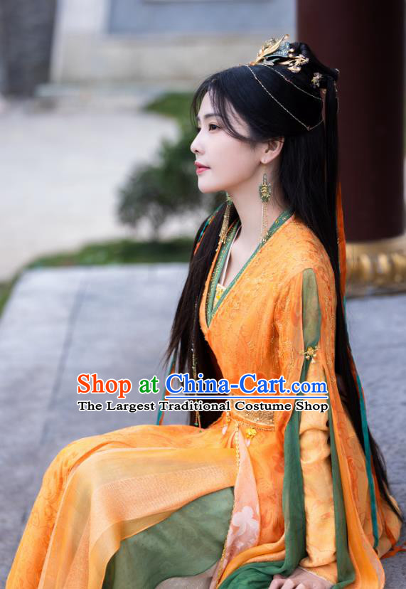 Till The End of The Moon China Ancient Princess Costumes Xianxia Drama Fairy Ye Xiwu Orange Dresses