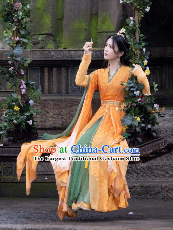 Till The End of The Moon China Ancient Princess Costumes Xianxia Drama Fairy Ye Xiwu Orange Dresses