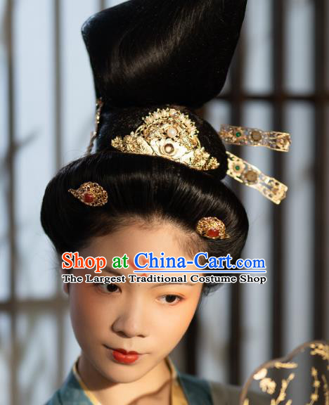 Handmade Tang Dynasty Headpiece Hanfu Hair Jewelry China Ancient Empress Golden Hair Comb