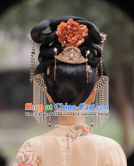 China Ancient Empress Headdress Handmade Tang Dynasty Queen Hairpins Headpieces Hanfu Hair Jewelries