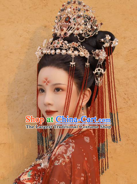 China Hanfu Wedding Headdress Ancient Empress Hair Jewelries Handmade Tang Dynasty Phoenix Coronet Complete Set
