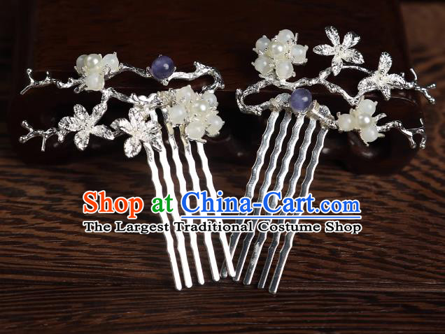 China Hanfu Plum Hair Combs Ancient Young Woman Hair Jewelries Handmade Song Dynasty Princess Hairpins