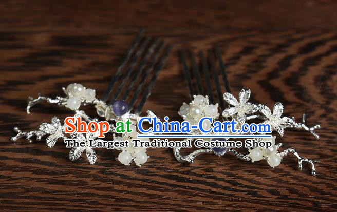 China Hanfu Plum Hair Combs Ancient Young Woman Hair Jewelries Handmade Song Dynasty Princess Hairpins