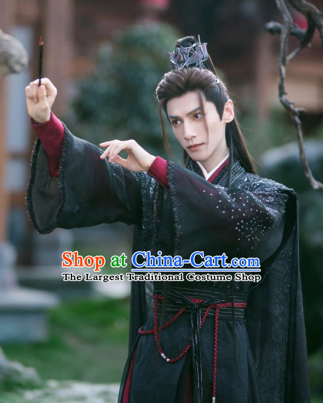 Xianxia TV Series Till The End of The Moon Tantai Jin Black Clothing China Ancient Demon Lord Replica Costumes