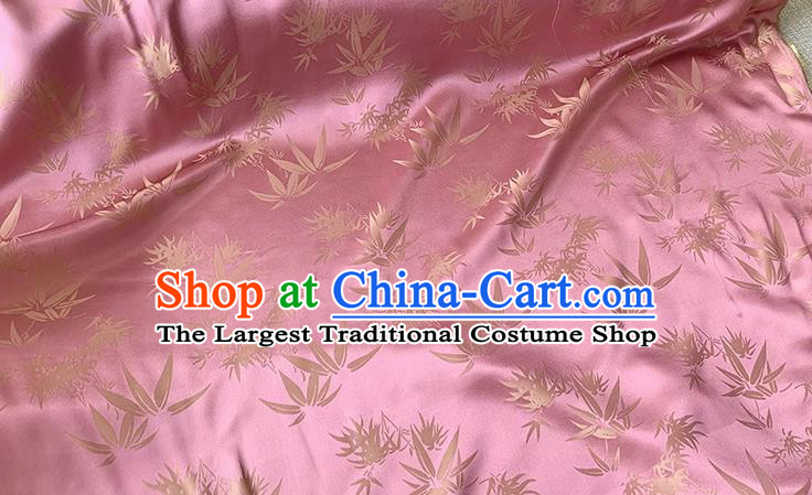 Pink China Classical Bamboo Leaf Design Silk Cloth Traditional Jacquard Fabric Cheongsam Brocade Material