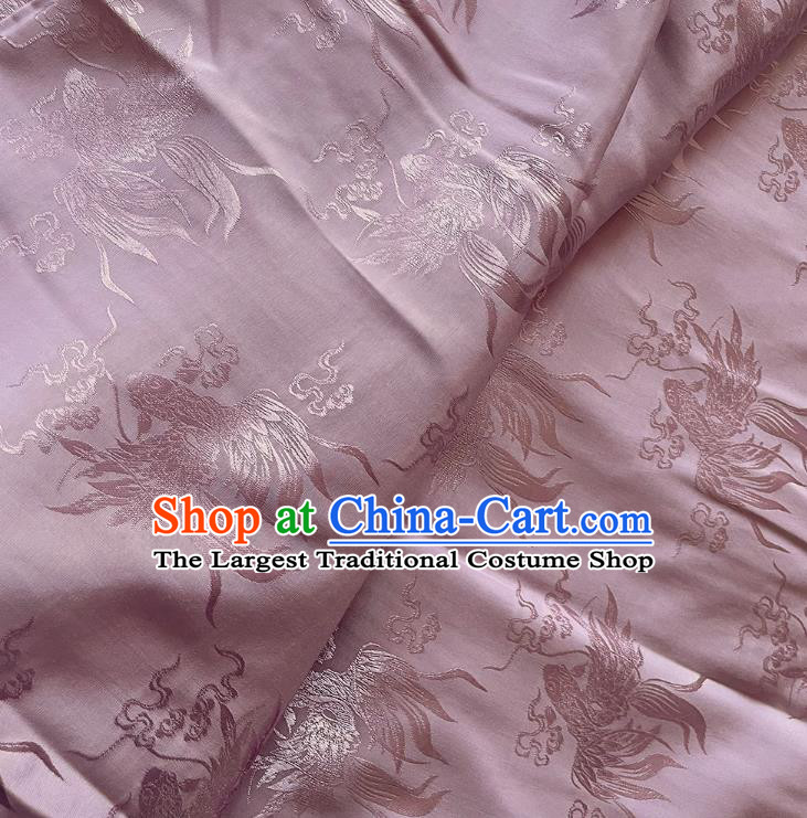 Lilac China Classical Mulberry Silk Fabric Cheongsam Brocade Material Traditional Carps Design Silk Cloth