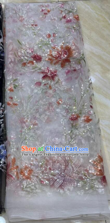 Top Thailand Lace Fabric Wedding Dress Sequins Cloth Pink Flower Embroidery Material