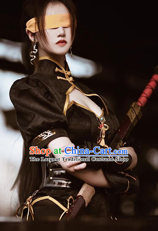 Handmade Woman Sexy Qipao Cosplay Costume Naraka Bladepoint Female Knight Black Dress