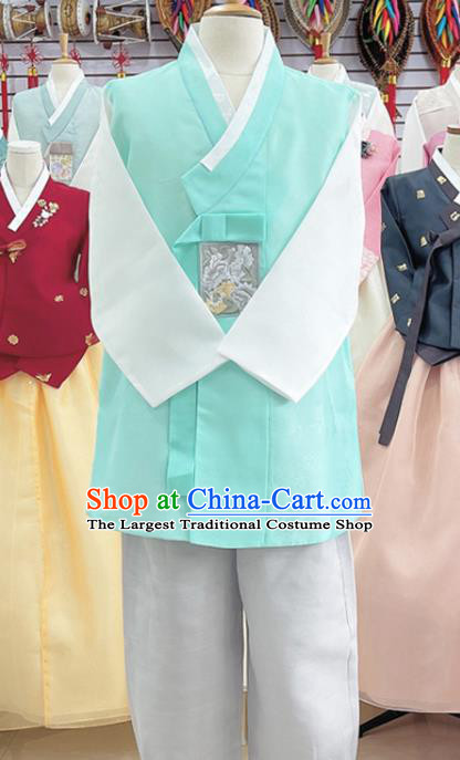 Korean Traditional Stage Performance Costumes Handmade Male Hanbok Ancient Groom Light Green Outfit Clothing Complete Set