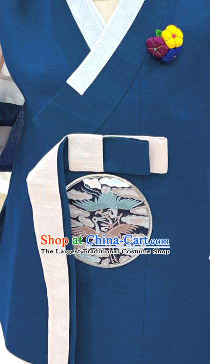 Handmade Children Hanbok Korean Traditional Boy Costumes Birthday Unniversary Outfit Blue Shirt and Pants Complete Set