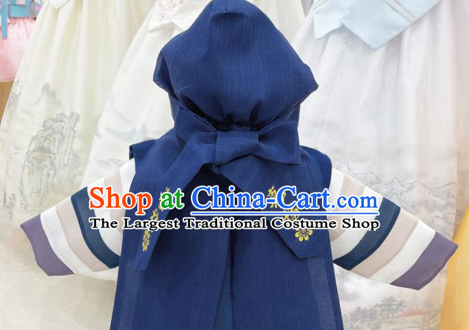 Handmade Children Hanbok Korean Traditional Boy Costumes Birthday Unniversary Outfit Blue Shirt and Pants Complete Set
