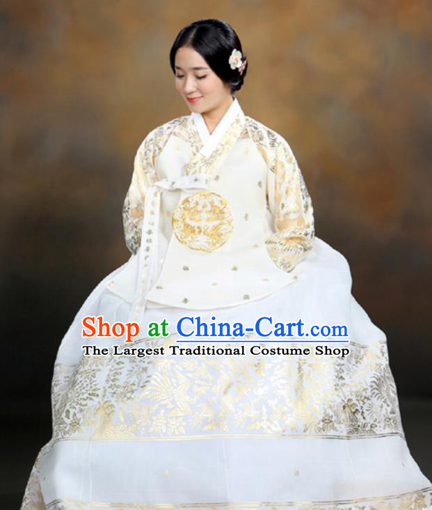 Korean Traditional Costumes Ancient Bride Clothing Handmade Court Hanbok White Top and Dress Complete Set