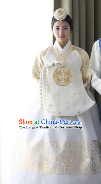 Korean Traditional Costumes Ancient Bride Clothing Handmade Court Hanbok White Top and Dress Complete Set