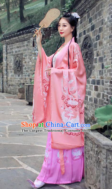 China Song Dynasty Yong Lady Costumes Traditional Pink Hanfu Dress Ancient Palace Princess Clothing