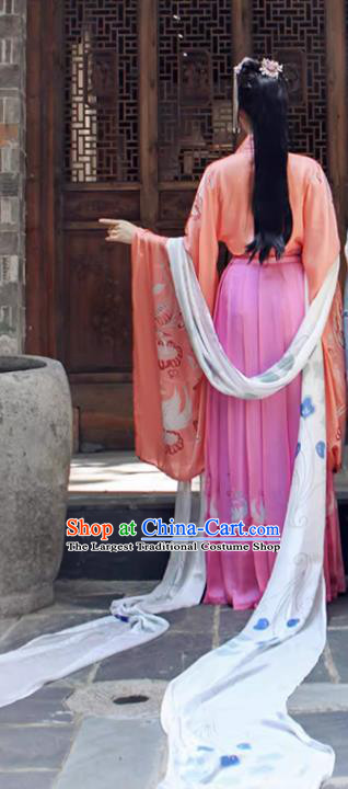 China Song Dynasty Yong Lady Costumes Traditional Pink Hanfu Dress Ancient Palace Princess Clothing
