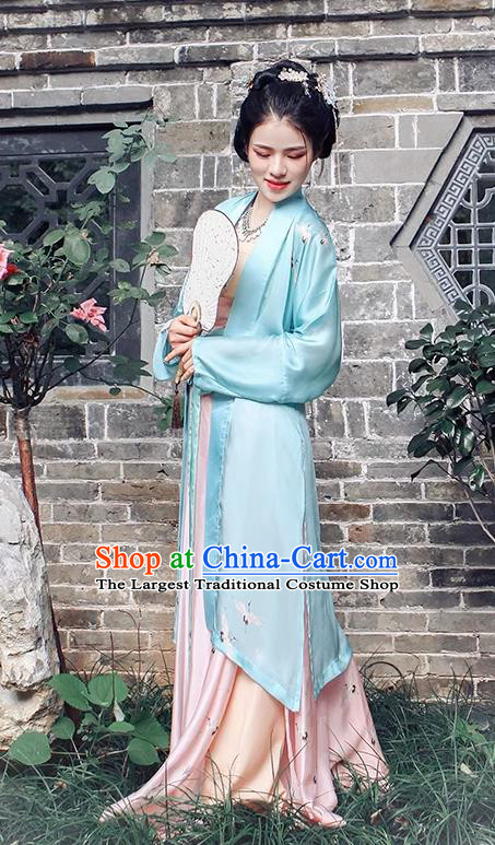 China Song Dynasty Noble Woman Costumes Ancient Young Mistress Clothing Traditional Hanfu Green Beizi and Skirt