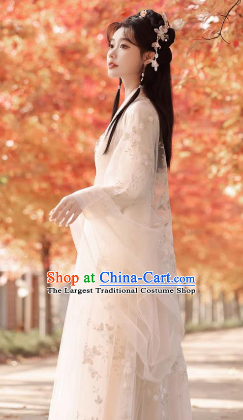 China Ancient Palace Princess Clothing Traditional Champagne Hanfu Dress Jin Dynasty Young Woman Costumes