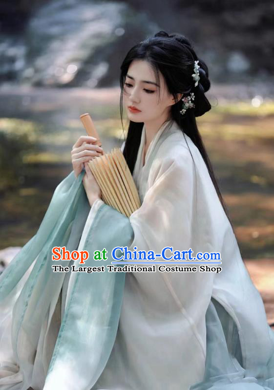 China Ancient Goddess Clothing Traditional Hanfu Light Green Dress Southern and Northern Dynasties Court Princess Costumes