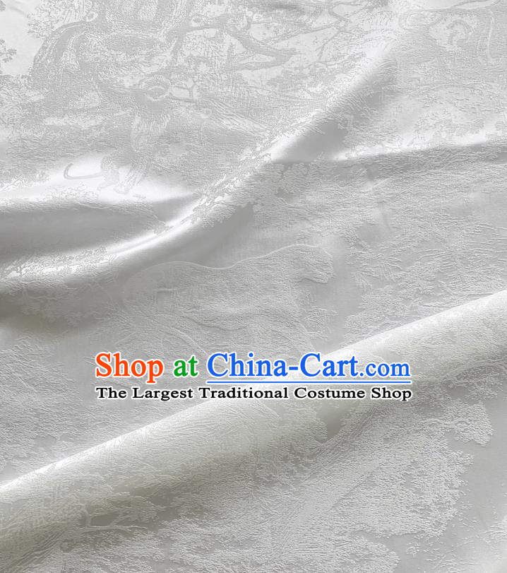 White Chinese Mulberry Silk Material Classical Beasts Pattern Silk Fabric Cheongsam Cloth