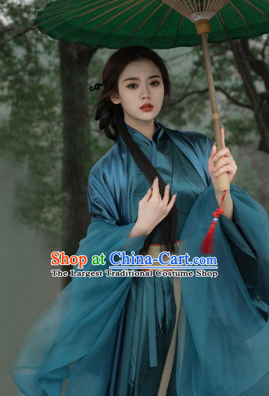 China Traditional Hanfu Dark Green Dresses Southern and Northern Dynasties Young Woman Costumes Ancient Female Swordsman Clothing