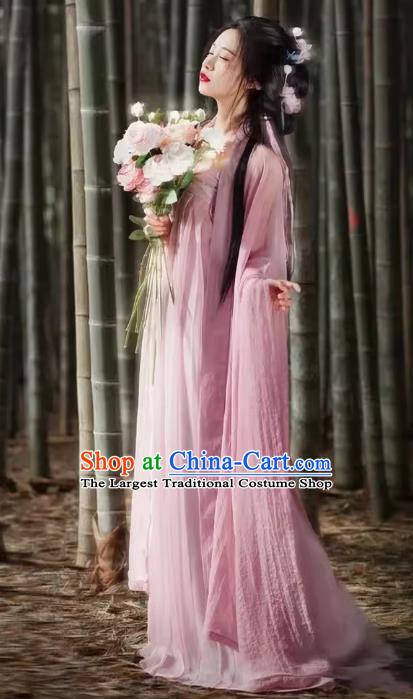 China Ancient Royal Princess Clothing Traditional Hanfu Pink Hezi Dresses Tang Dynasty Young Woman Costumes