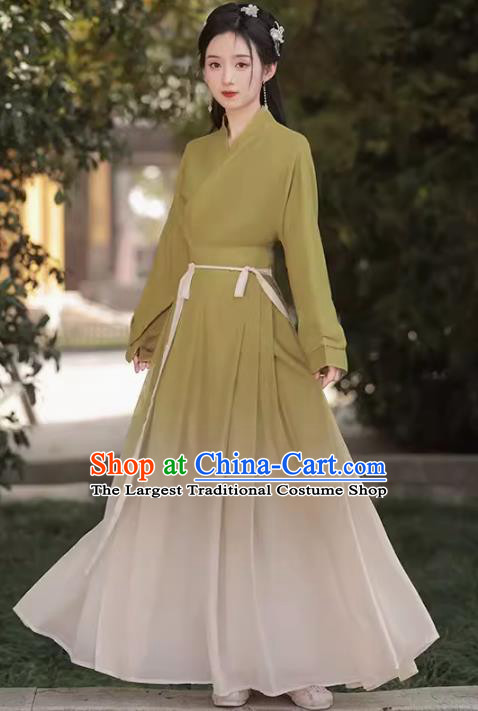 China Ancient Young Lady Clothing Song Dynasty Costumes Traditional Hanfu Green Blouse and Skirt