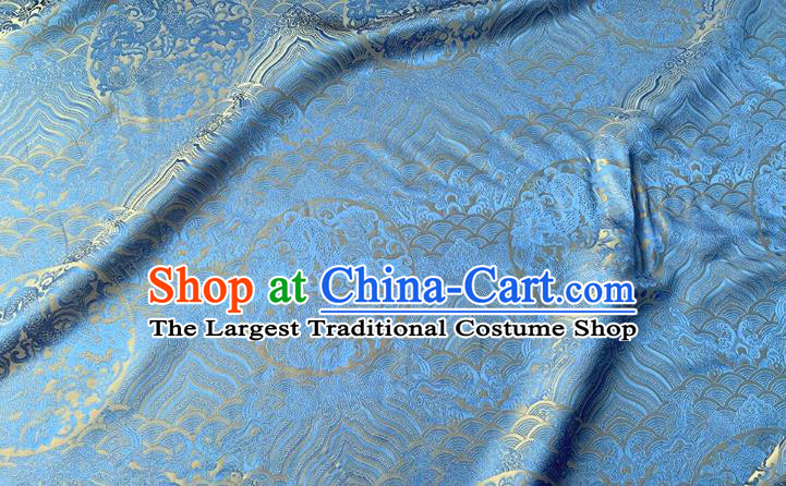 Blue Chinese Cheongsam Cloth Traditional Hanfu Silk Material Classical Round Dragon Pattern Silk Fabric