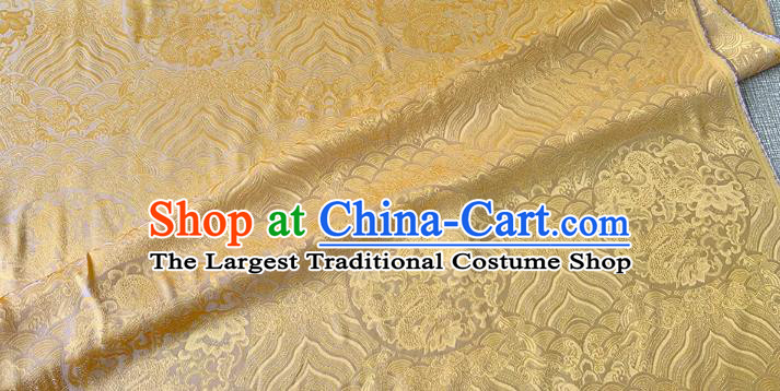 Light Golden Chinese Traditional Hanfu Silk Material Classical Round Dragon Pattern Silk Fabric Cheongsam Cloth