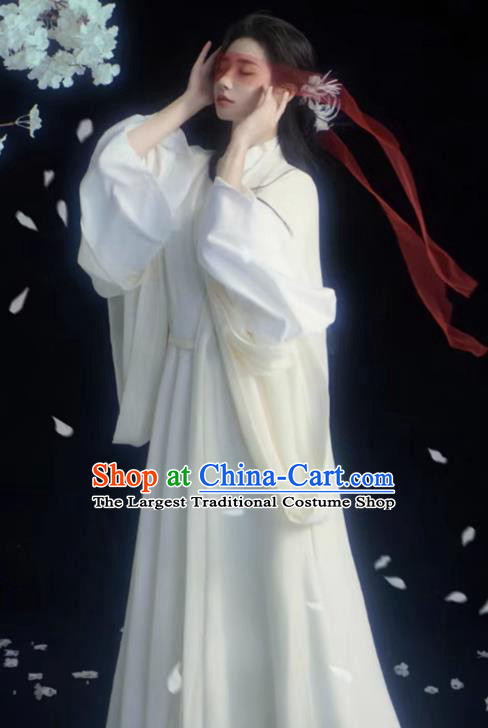 China Traditional Hanfu White Dresses Jin Dynasty Court Princess Costumes Ancient Swordswoman Clothing
