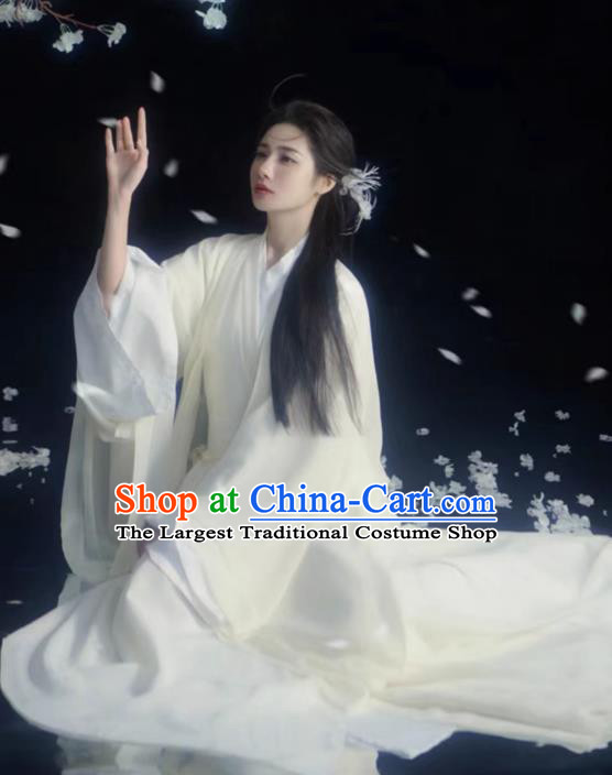 China Traditional Hanfu White Dresses Jin Dynasty Court Princess Costumes Ancient Swordswoman Clothing
