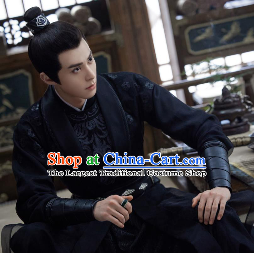 Chinese Traditional Hanfu Ancient Swordsman Costumes TV Drama Unchained Love Eunuch Xiao Duo Black Outfit